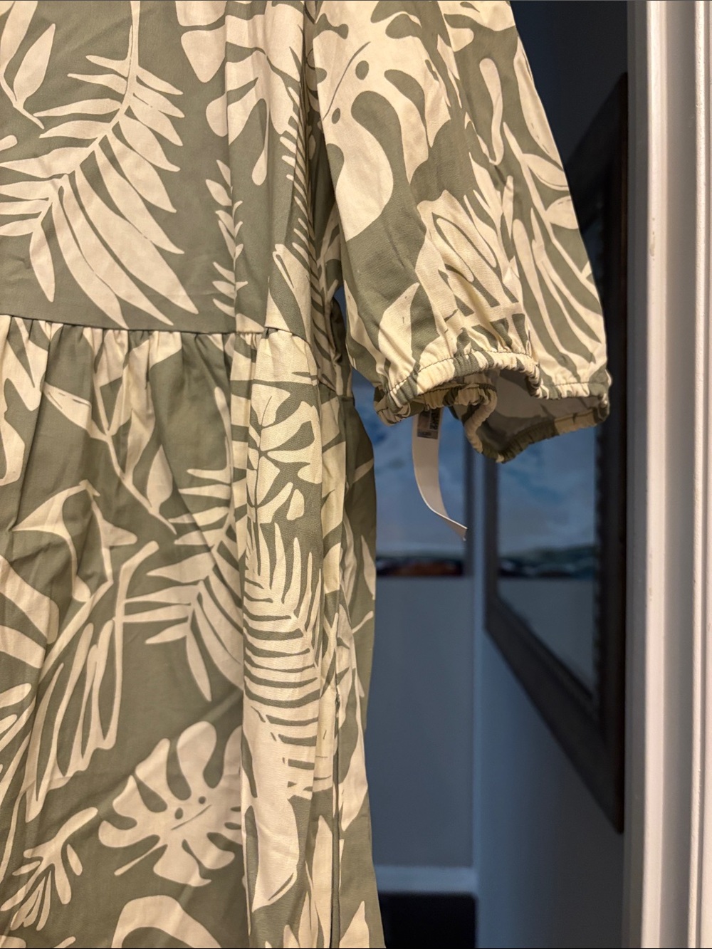 Mexx Olive Green and Cream Tropical Leaf Dress - Picture 3 of 3